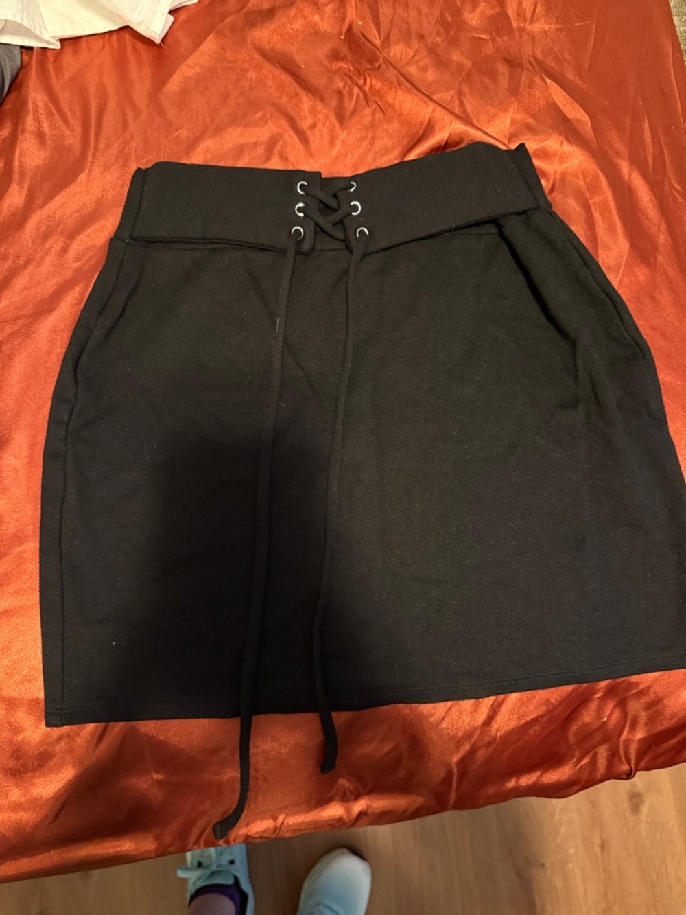 Charlotte Russe Black Lace-Up Waist Mini Skirt